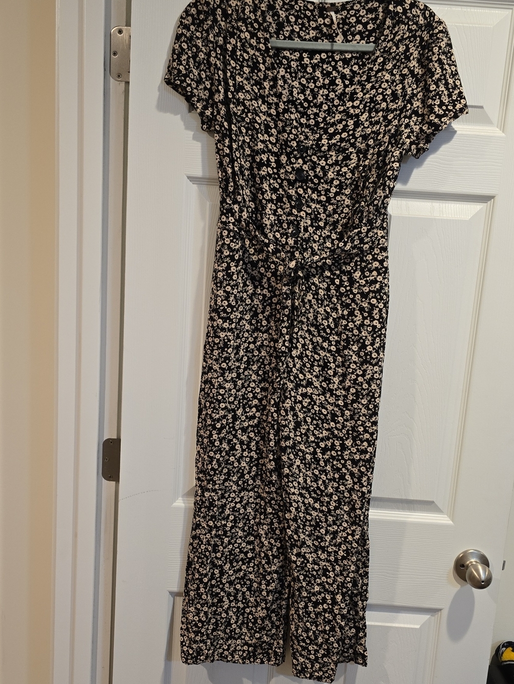 Free People Black Floral Jumpsuit with Cream Daisies